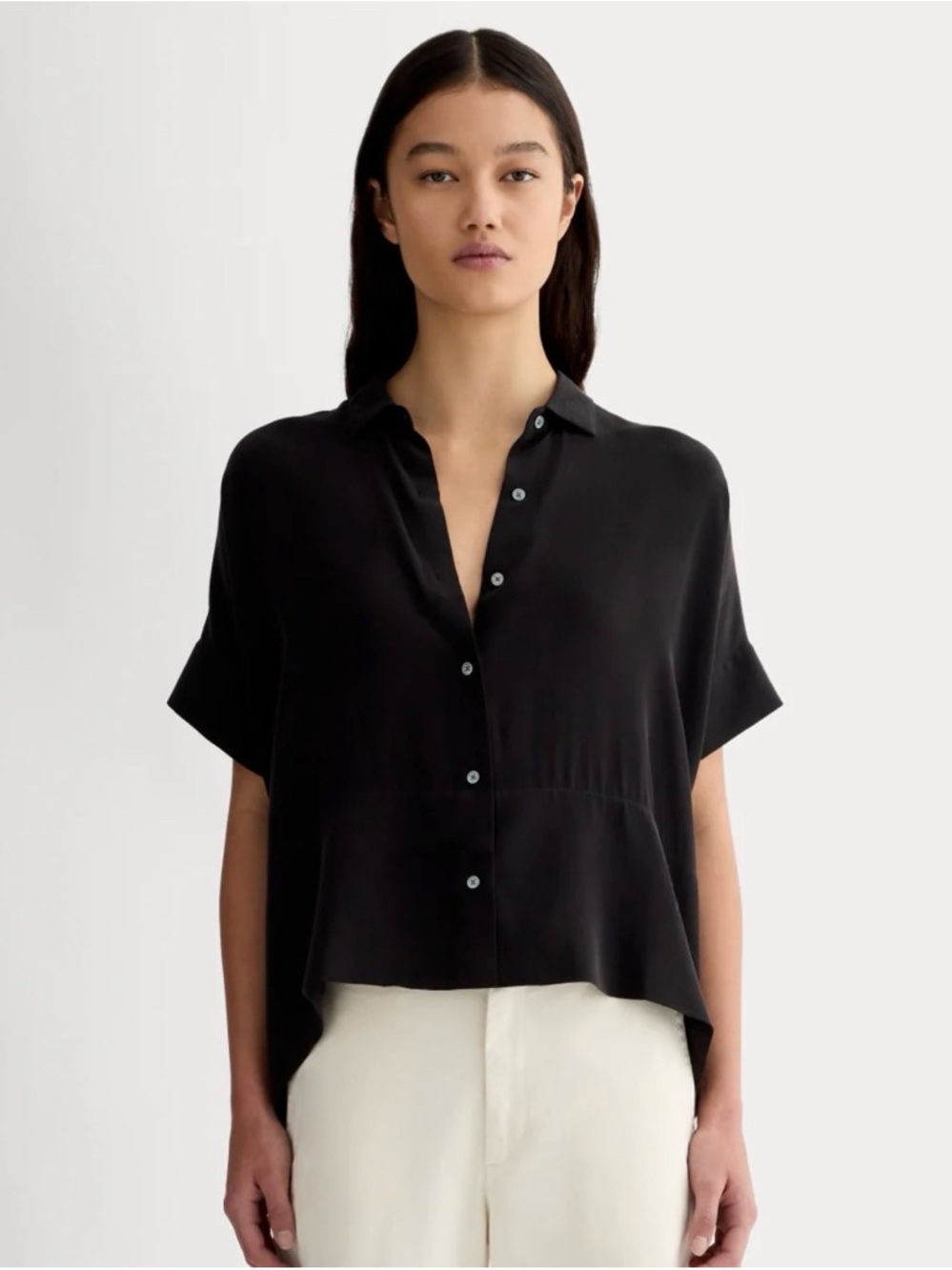 Everlane Silk Boxy Tee 00 Black Stripe Set of 2 - Picture 2 of 4